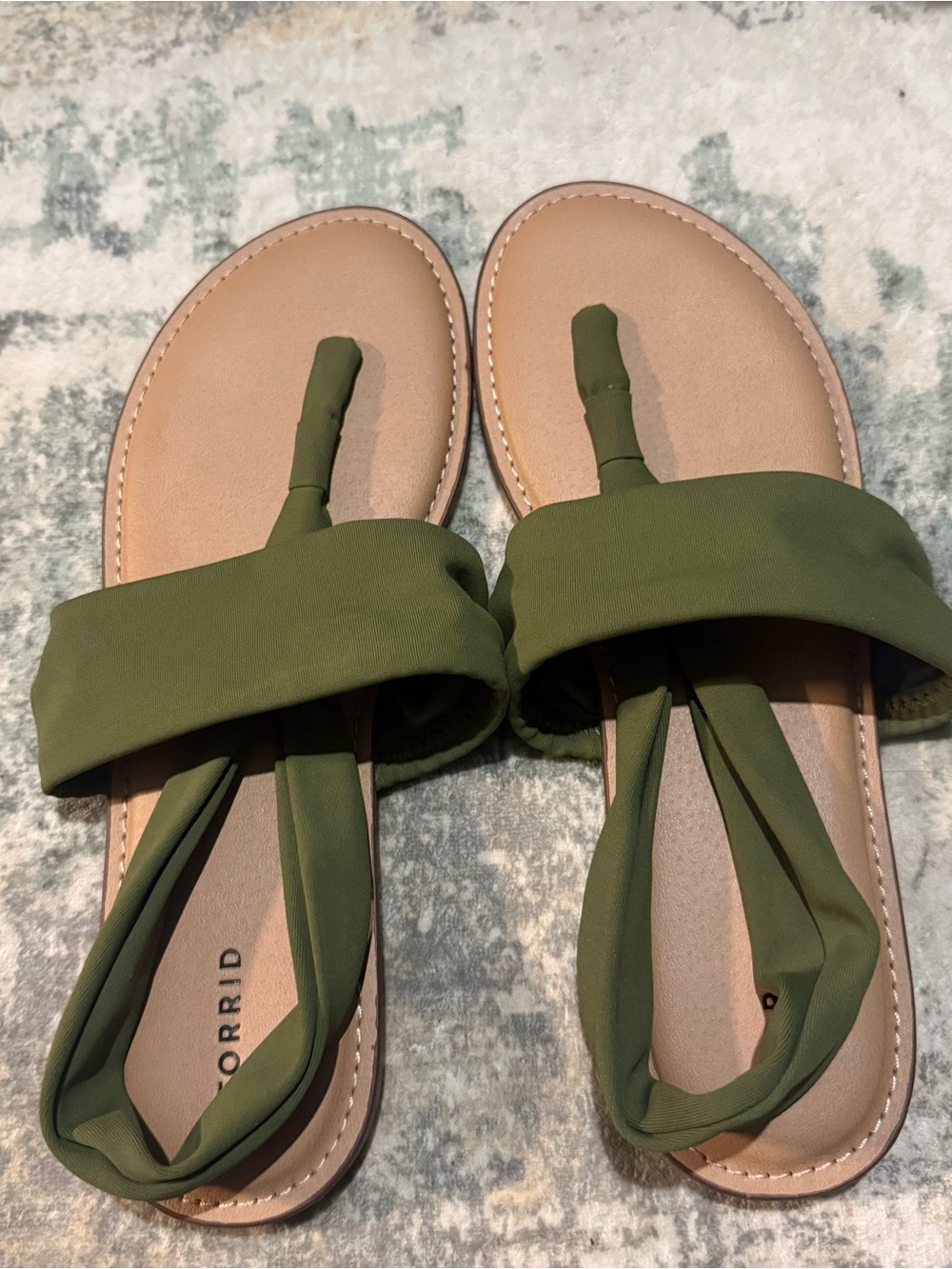 Torrid Olive Green Stretch Canvas T-Strap Sandals 13WW